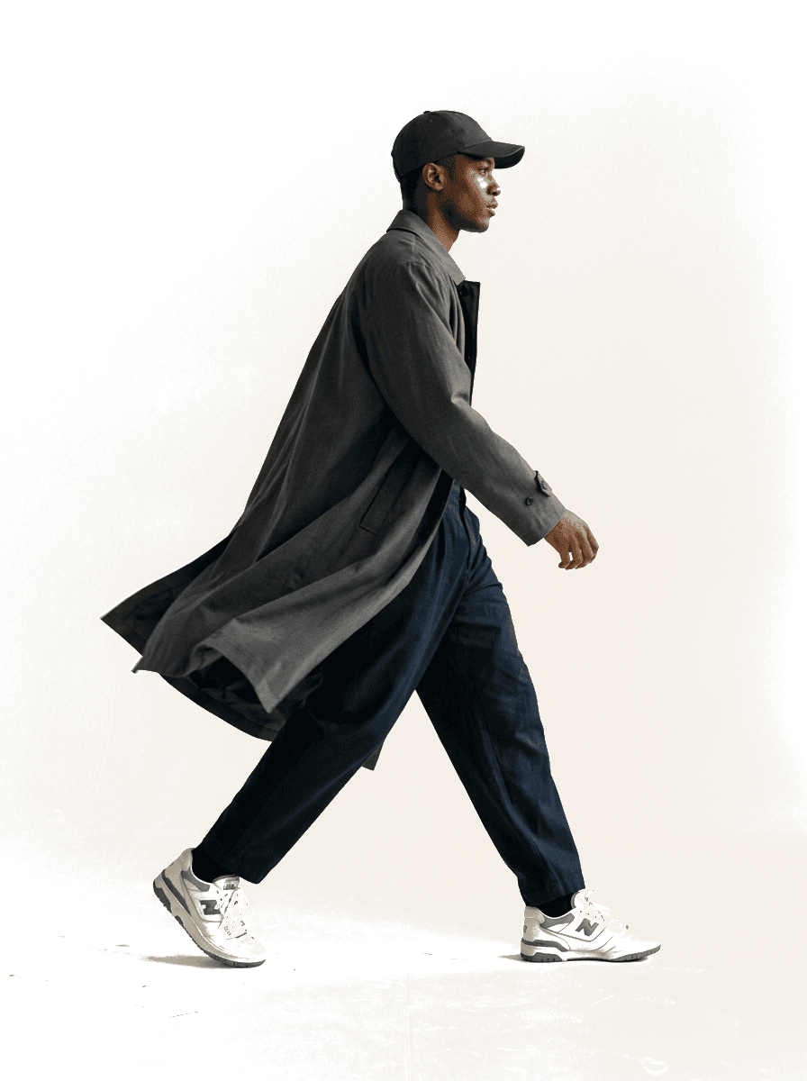 GAZU Fashion Model Walking in Long Trenchcoat